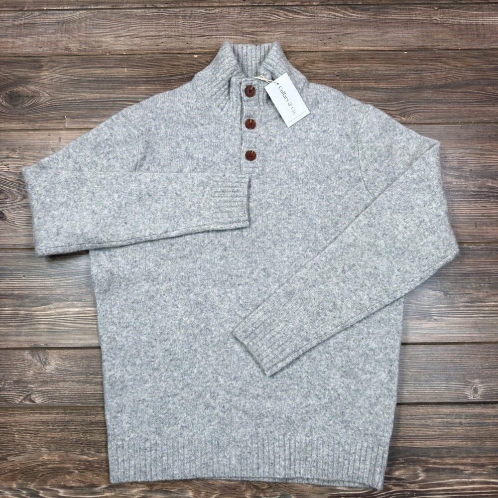 Collars & Co Mens Size XL Balmoral Three Button Wool Blend Sweater Gray NEW - Picture 3 of 9